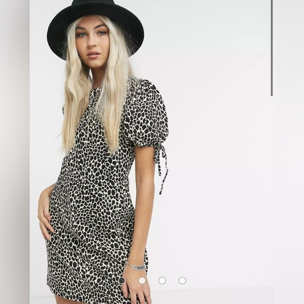Topshop puff sleeve tea dress in animal print